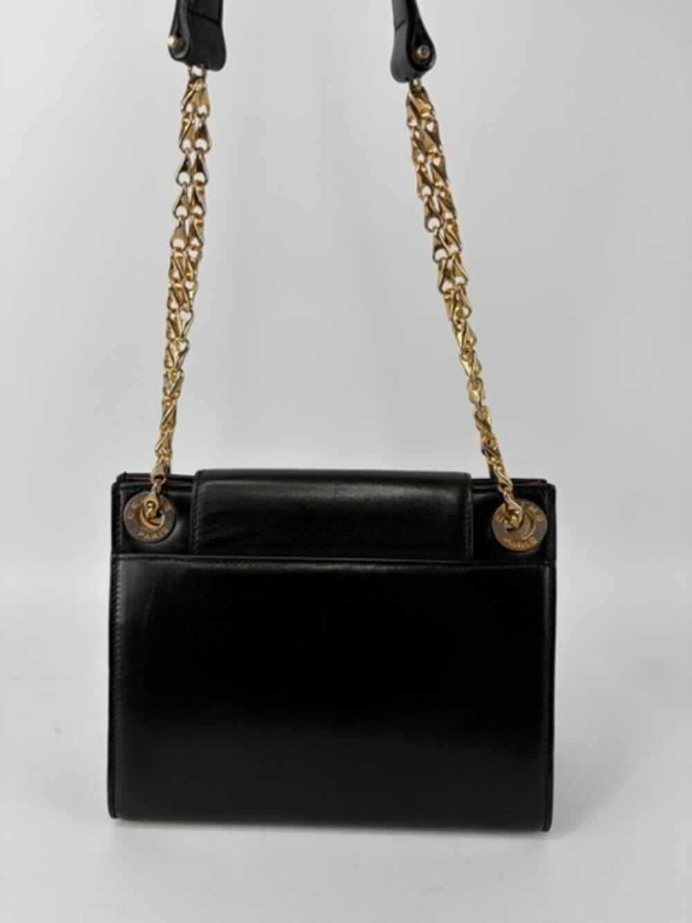 Céline Circle Logo Chain Shoulder Bag — Black Calfskin, Vintage